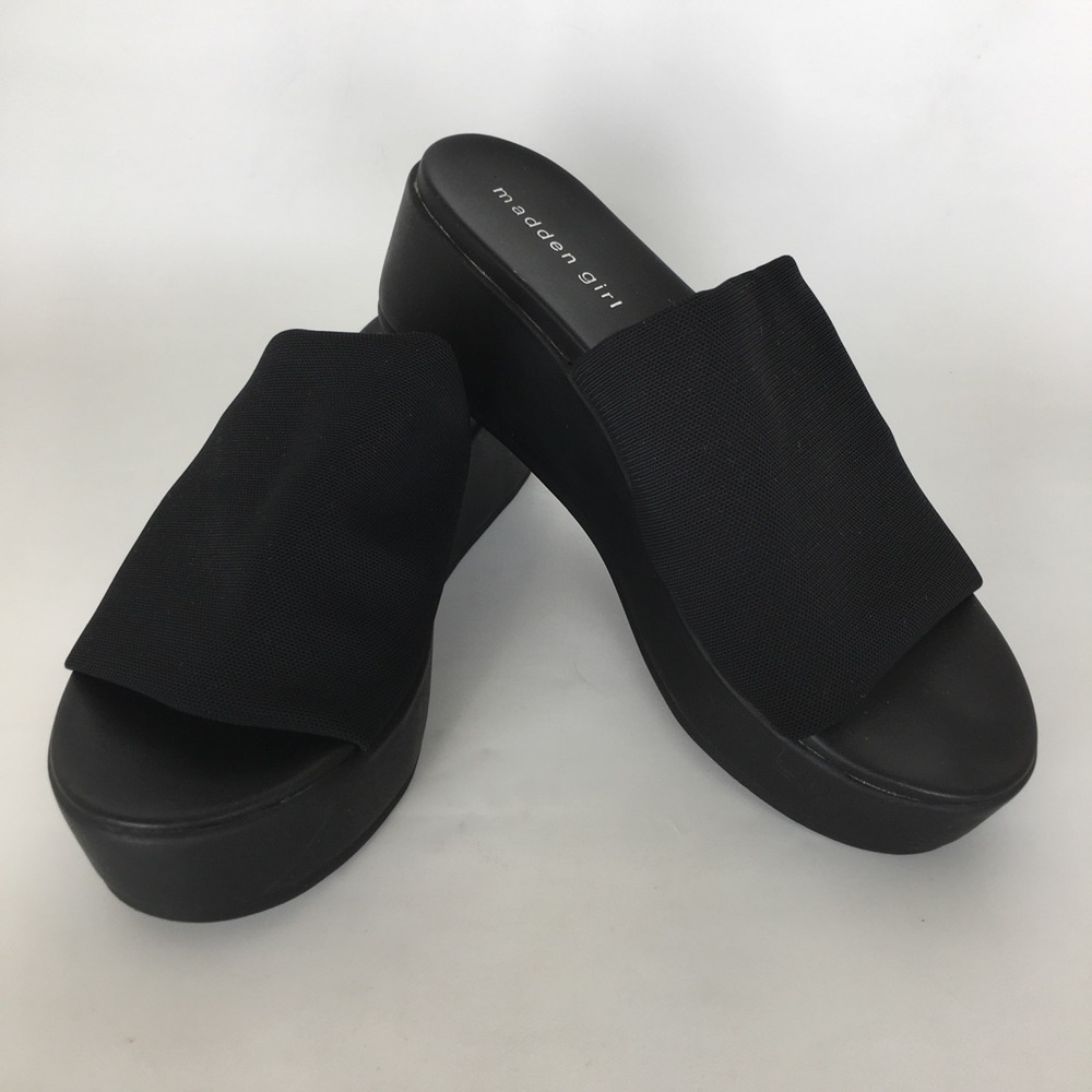 Madden Girl Shelbie Wedge Platform Sandals Black Women’s Size 9 Mule Clogs Y2K - Picture 16 of 16
